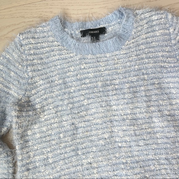 Forever 21 Pastel Powder Blue Super Soft Striped Fuzzy Eyelash Pullover Sweater - Picture 3 of 9